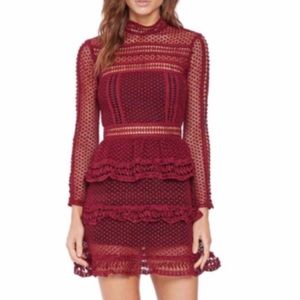 SELF PORTRAIT burgundy lace trim cocktail dress